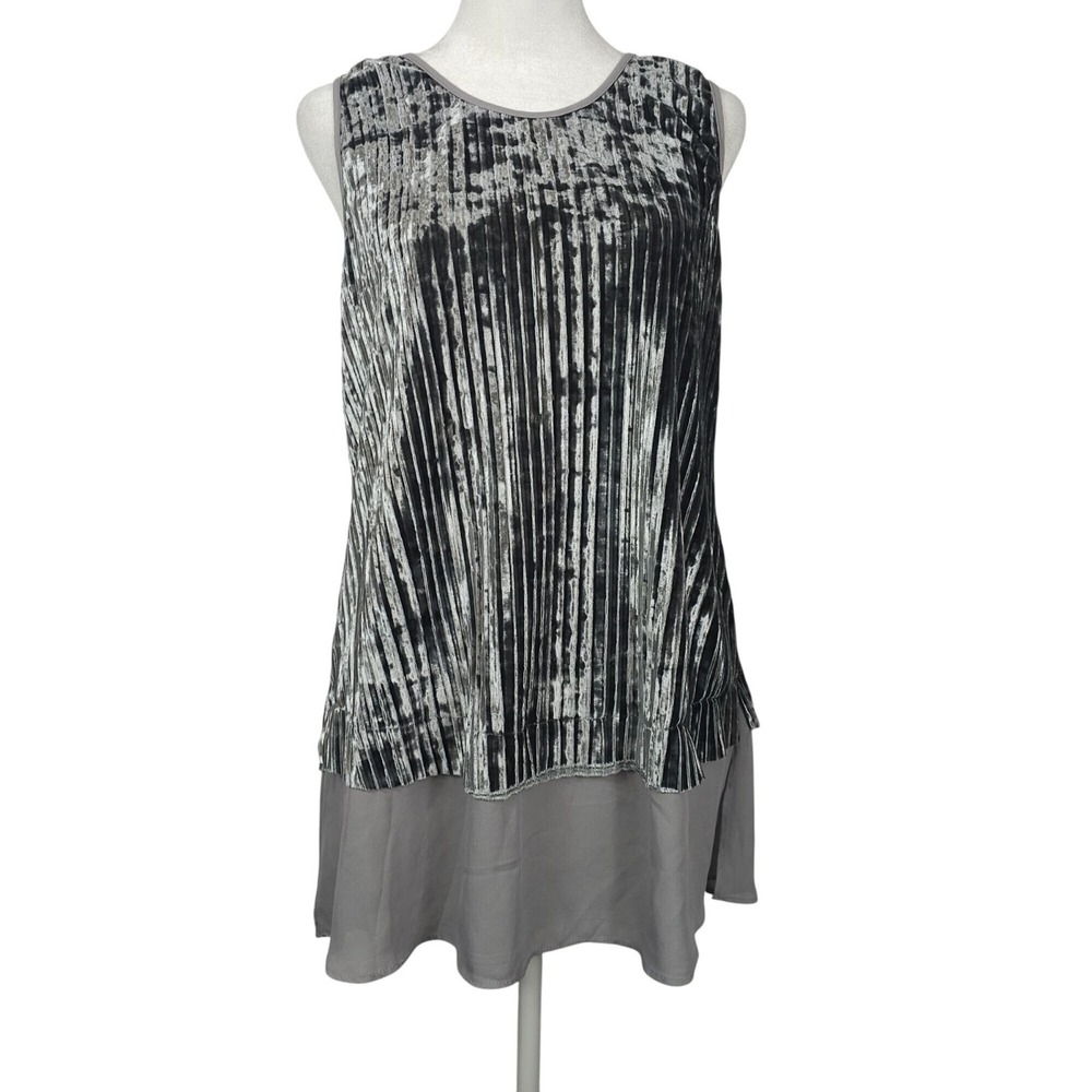 Origami by Vivien Sleeveless Tunic/Micro Mini Dress‎ Women M Gray Velvet Pleated